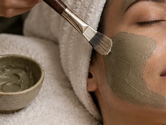 Illustrative facial care with a cosmetic mask brush and soft ivory towel