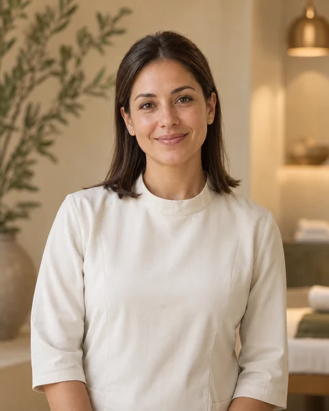 Illustrative spa team portrait in an ivory uniform