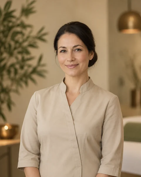 Illustrative spa team portrait in a sand uniform